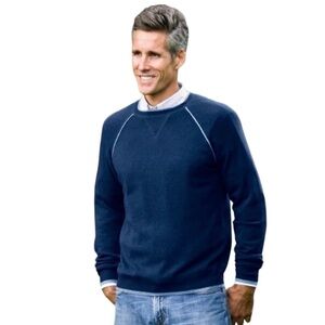 Hammacher Schlemmer Mens The Washable Cashmere Sweatshirt Size XL Navy Sweater